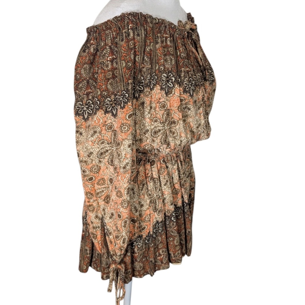 Free People Boho Paisley Off The Shoulder Romper Brown Orange Medium - Picture 5 of 8